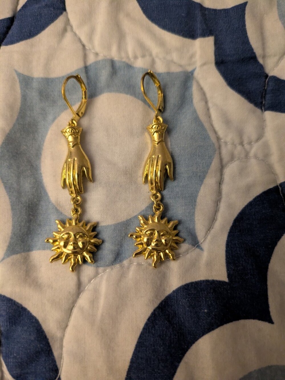 BUNDLE FREE Gold Sun Hand Drop Earrings - Costume Jewelry - Dangle